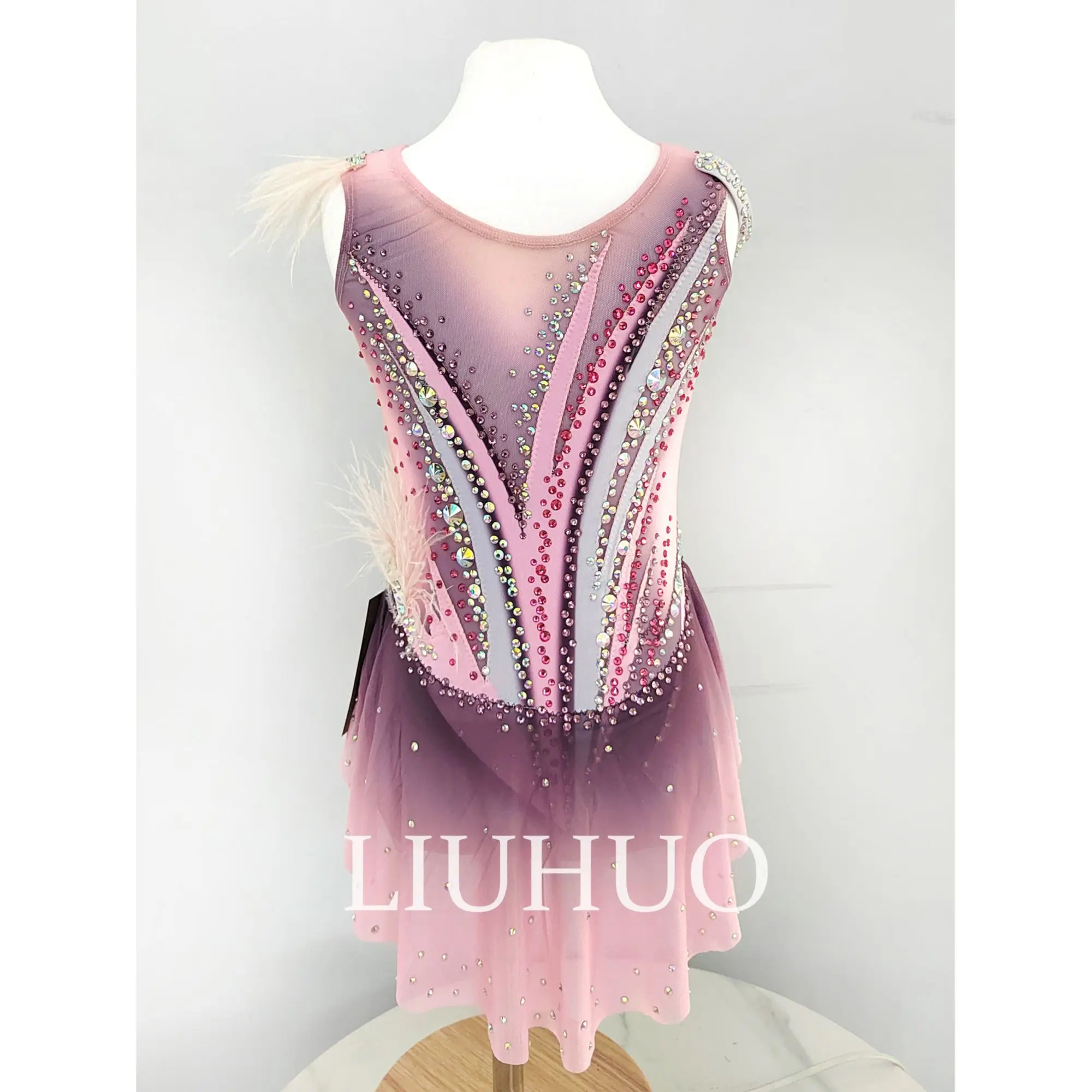 LIUHUO Customized Rhythmic Gymnastics Leotards Girls Women Pink Quality Rhinestone Dance Wear Competition Unitards