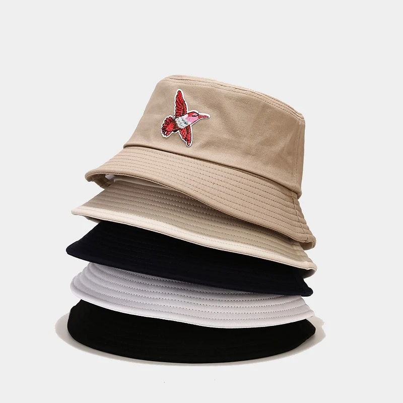 Hummingbird Embroidered Bucket Hat Unisex Casual Cotton Sun Cap