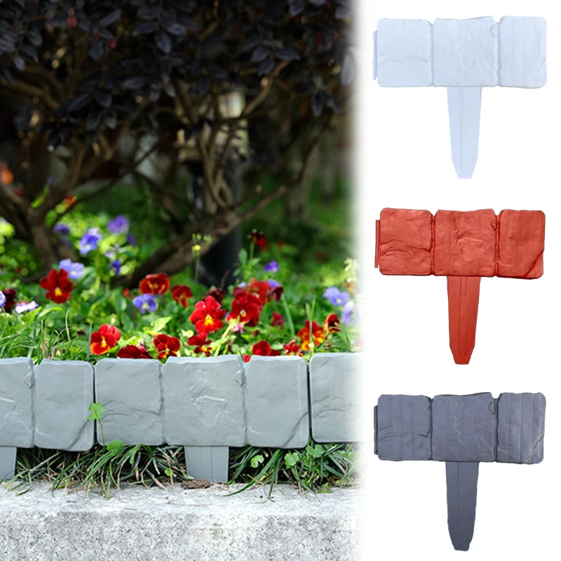 5pcs Simulation Stone Garden Fence Plastic Fence Panels For Outdoor Garden Lawn Barrier Landscape Edging Decorative Border