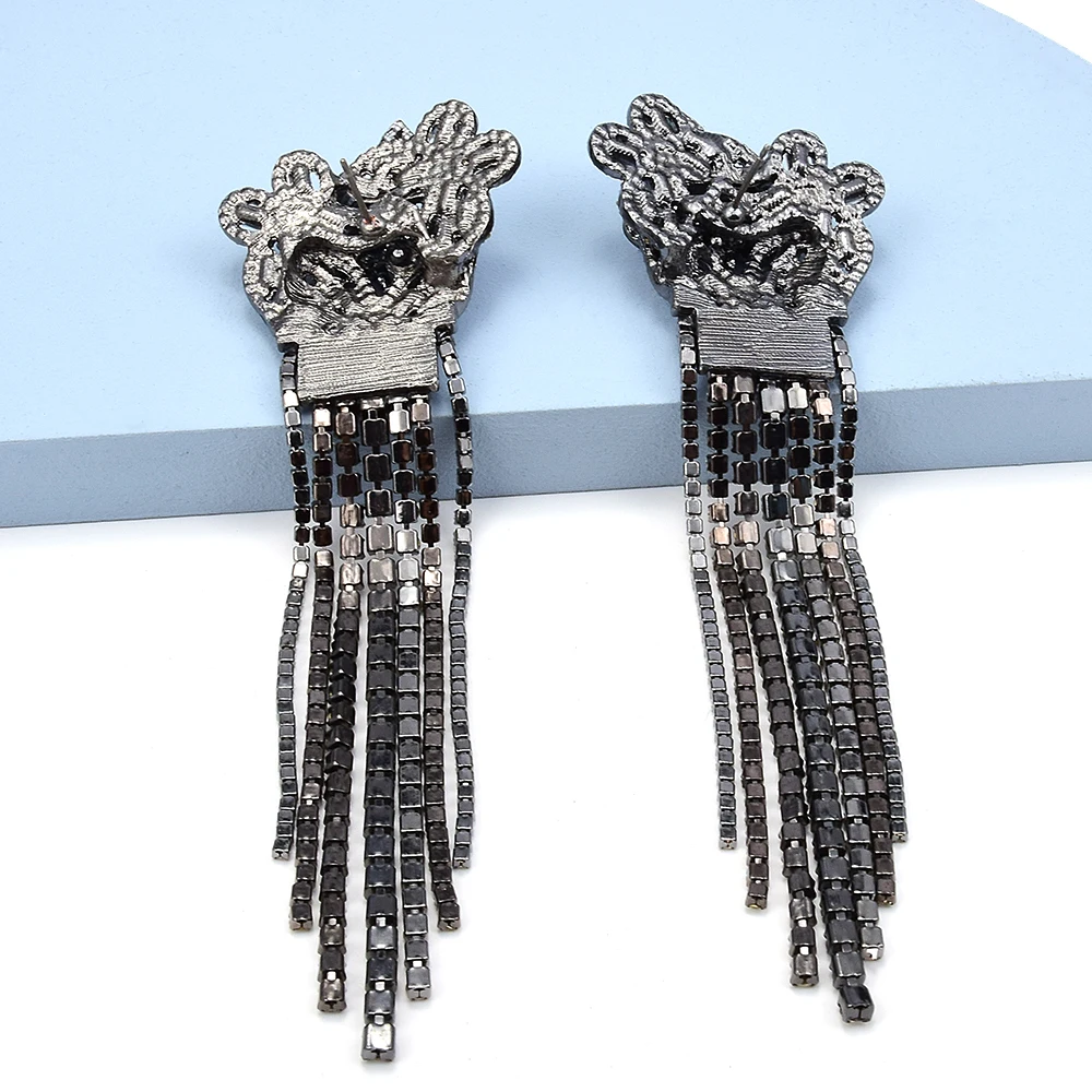 Fashion Rhinestone Tassel Drop Earrings For Women Luxury Full Crystal Earrings Statement Jewelry Accessories Gifts