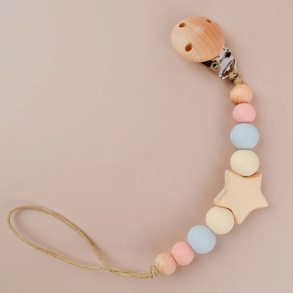 

Dummy Clips Pacifier Holder Clips Wood Soother Holder Baby Pacifier Chain Star Nipple Holder Clips Baby Teether Toys Straps