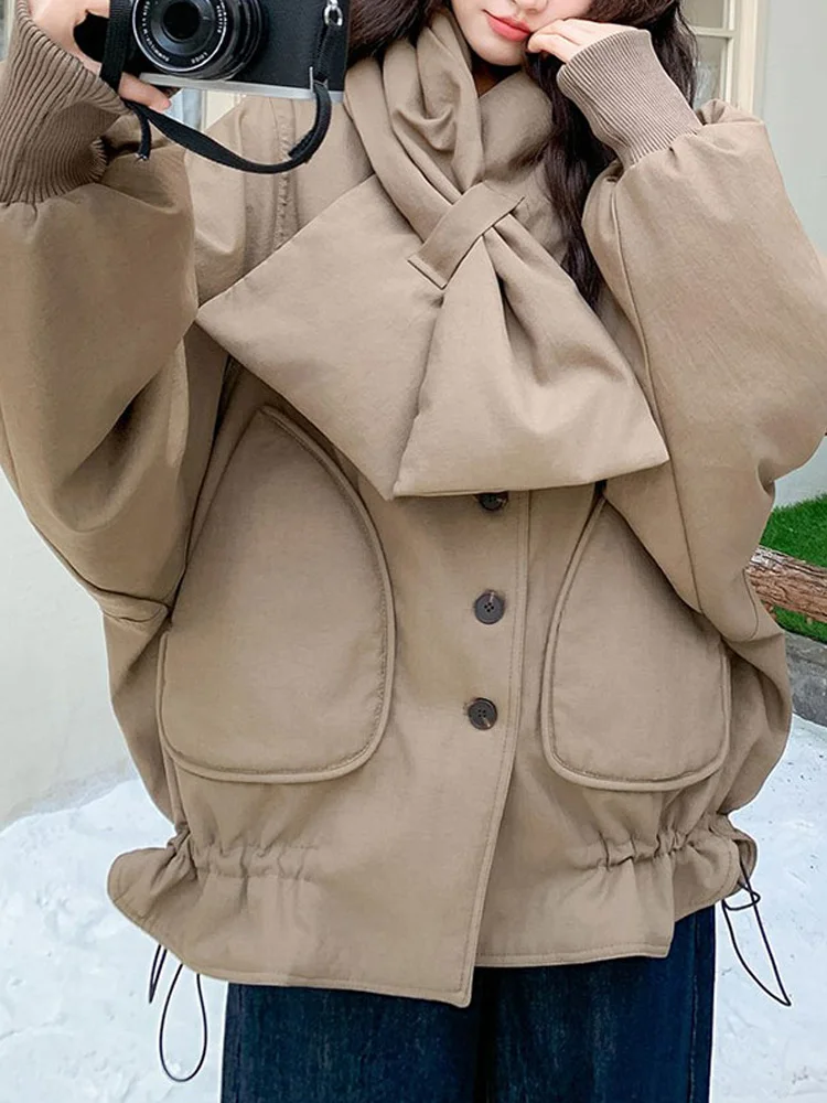 

Зимняя утепленная женская куртка-пуховик с шарфом, теплая, повседневная, модная, стильная верхняя одежда