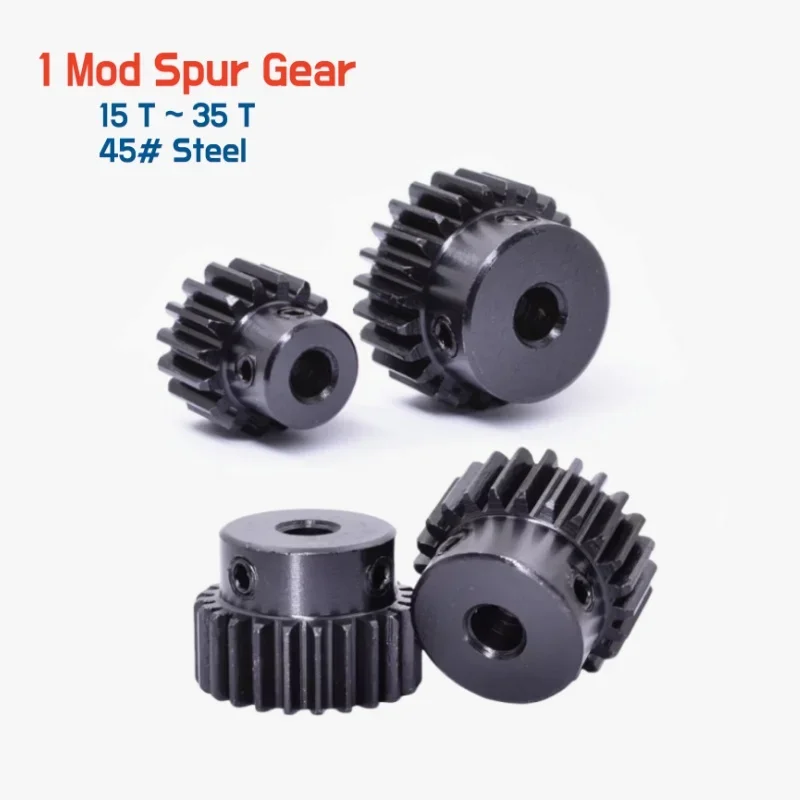 

45# Steel 1 Mod Spur Gear Metal Transmission Gear 1M 15/16/17/18/20/24/25/30/35 T Pinion Motor Convex Gear With Step Bore 4~15mm