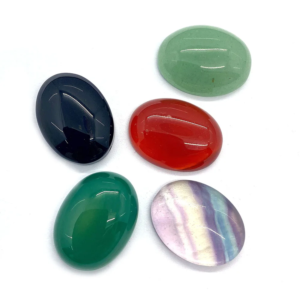 Natural Stone Oval Shape Green Aventurine Carnelian Black Onyx Bead Setting Cabochon Beads for DIY Pendant Ring Earring Jewelry