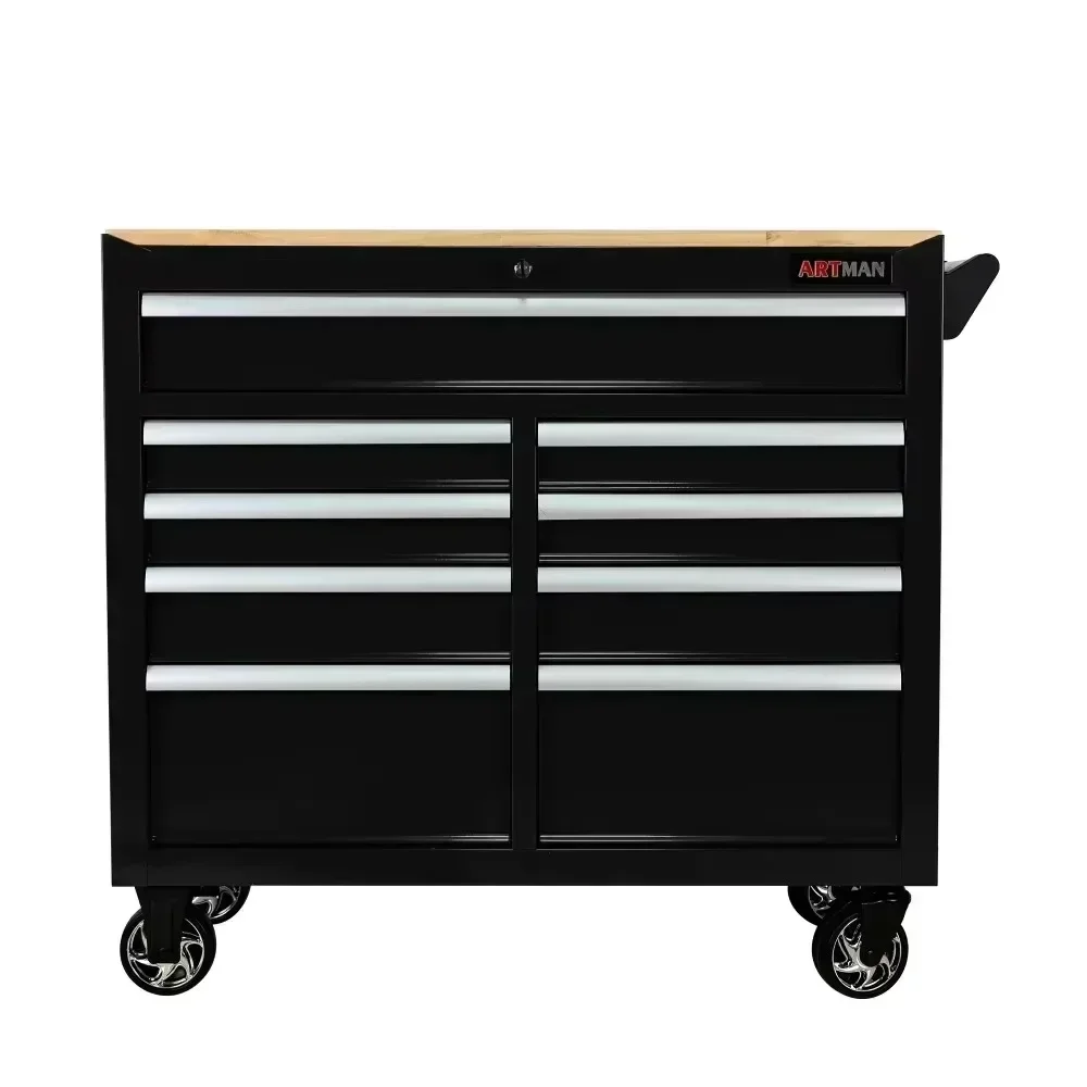 

Rolling Tool Chest,Toolbox with 9 Drawers Tool Storage Organizer Trolley with Wooden Top & Wheels for Repa, Tool Cabinet
