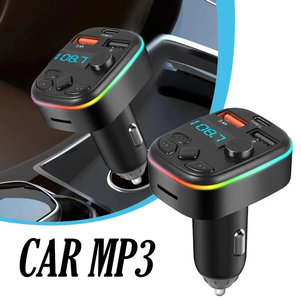 Car FM Transmitter Bluetooth Car Charge Dual USB Port+Type-C Handsfree Call Wireless Aux Audio Radio Modulator MP3 Player