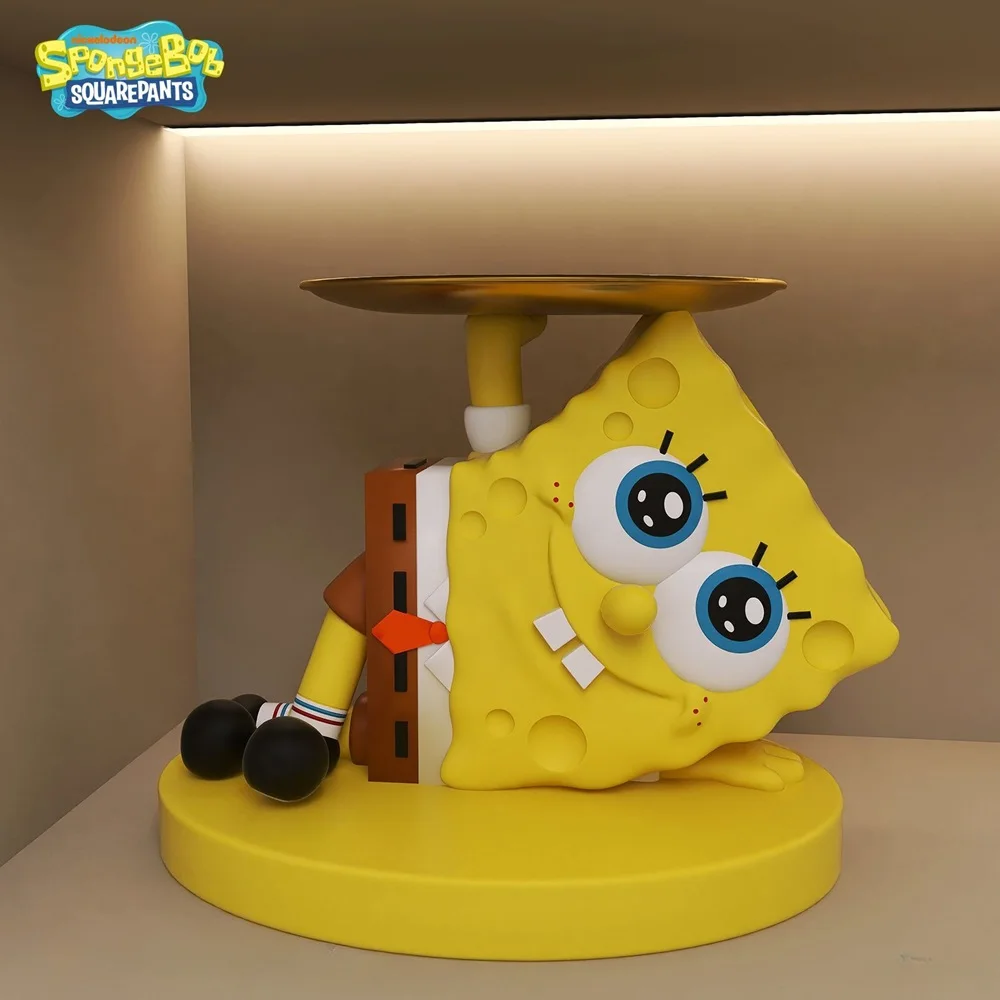 SpongeBob SquarePants Statue Cartoon Anime SpongeBob Sculpture With Storage Plate Desktop Porch Storage Ornaments Home Decor