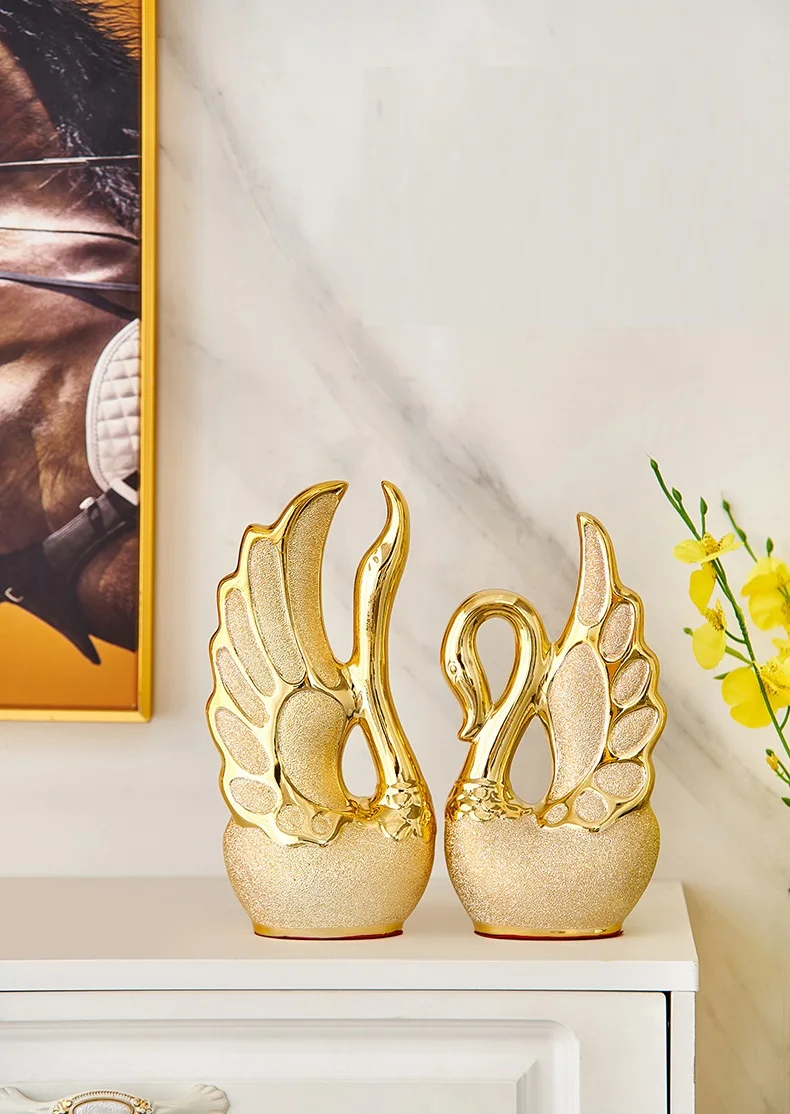 (2Pcs) Swan Lovers Ceramic Ornaments Creative Home Decorations Wedding Gift Living Room Creative Crafts TV Cabinet Housewarming