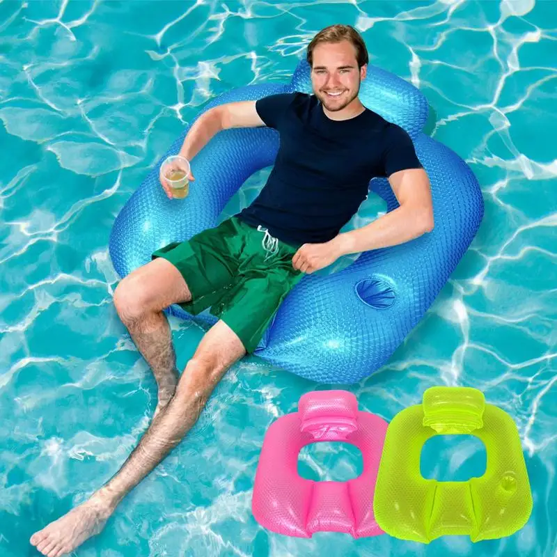 Pool Lounger Inflatable Pool Lounger Float Recliner Hot Days Mattress With Drink Holder And Armrest For Poolside River Lake