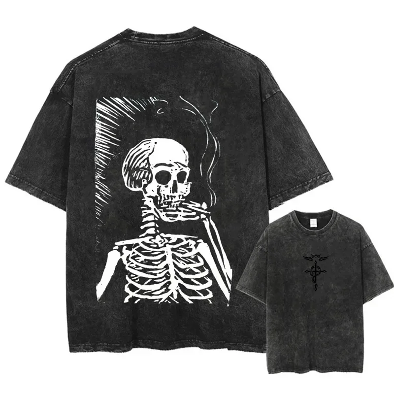 Koszulka damska z nadrukiem anime Fullmetal Alchemist, styl retro, kwasowy, bawełna Hara, okrągły dekolt, krótki rękaw, modny top.