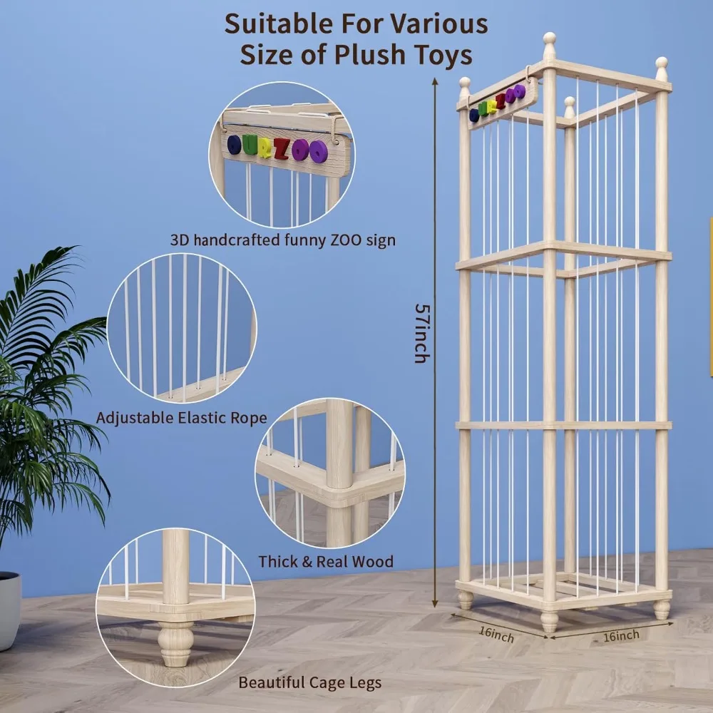 منظم تخزين الألعاب الخشبية للحيوانات المحشوة: حامل بلوشي مطور، سعة كبيرة #5