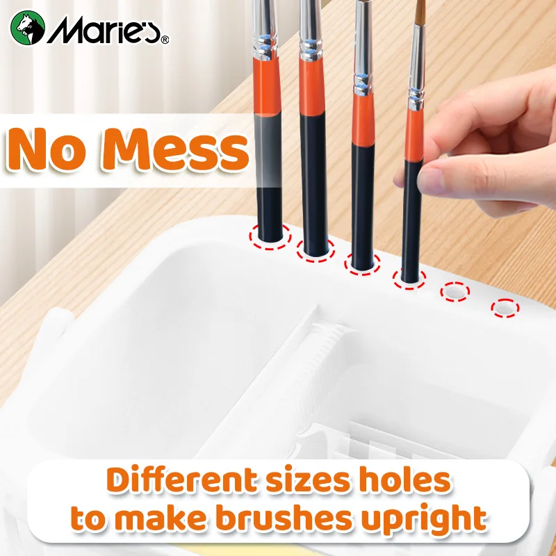 Marie's White Paint Brush Cleaner Washer with Lid,Paint Wash Pen Holder,Multipurpose Portable Brush Washing for Watercolor,Gouac