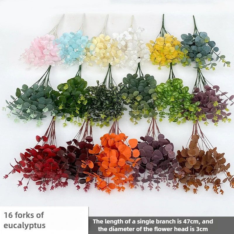 

16-forked eucalyptus 7-forked eucalyptus money leaf plant wedding road guide photography flower arrangement silk flower