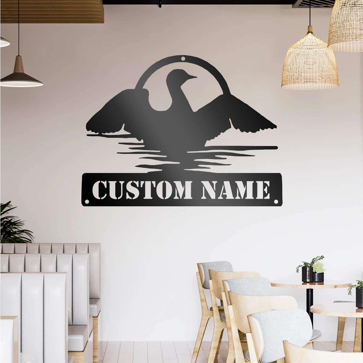 

swan Personalization custom name Metal Wall Art Sign Farmhouse Hanging Decor Black Cutout Plaque Home Office Living Room