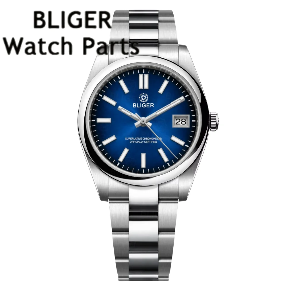 BLIGER Luxury Automatic NH35A Mechanical Wristwatches Red Sunburst Dial Red Lightning Hand Polished Case Men Customizable Watch