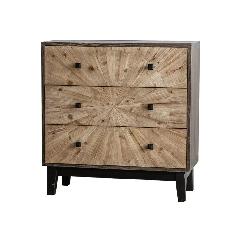 American retro log color chest storage bedroom chest of drawers