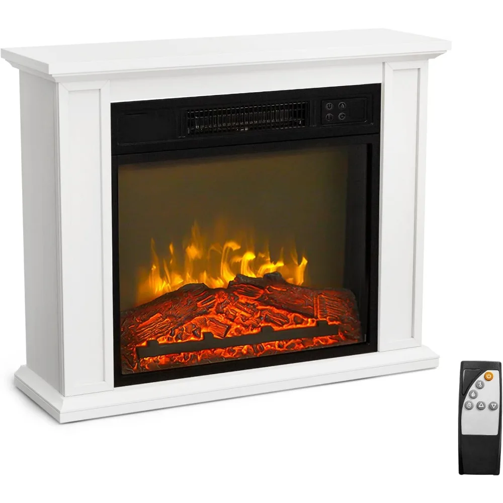 27'' Electric Fireplace with Mantel, Freestanding Heater with Remote, Timer, Realistic Flame & Adjustable Temperature for Home