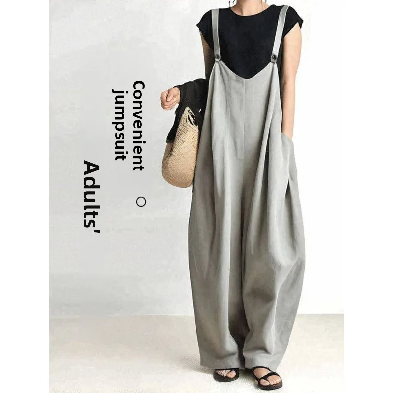 Loose Wide Leg Overalls Korean Japanese Women's Fashion Lazy Cold Tone  Color Jumpsuits High Waist Long Pants Polyester ...