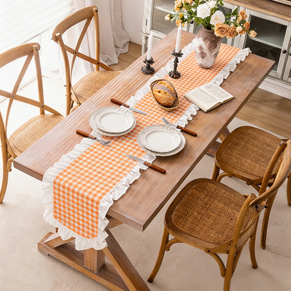 1Pc Pastoral Style Ruffled Table Rrunner Long Towel, Suitable for Picnic Party Rrestaurant Kitchen Table Decoration