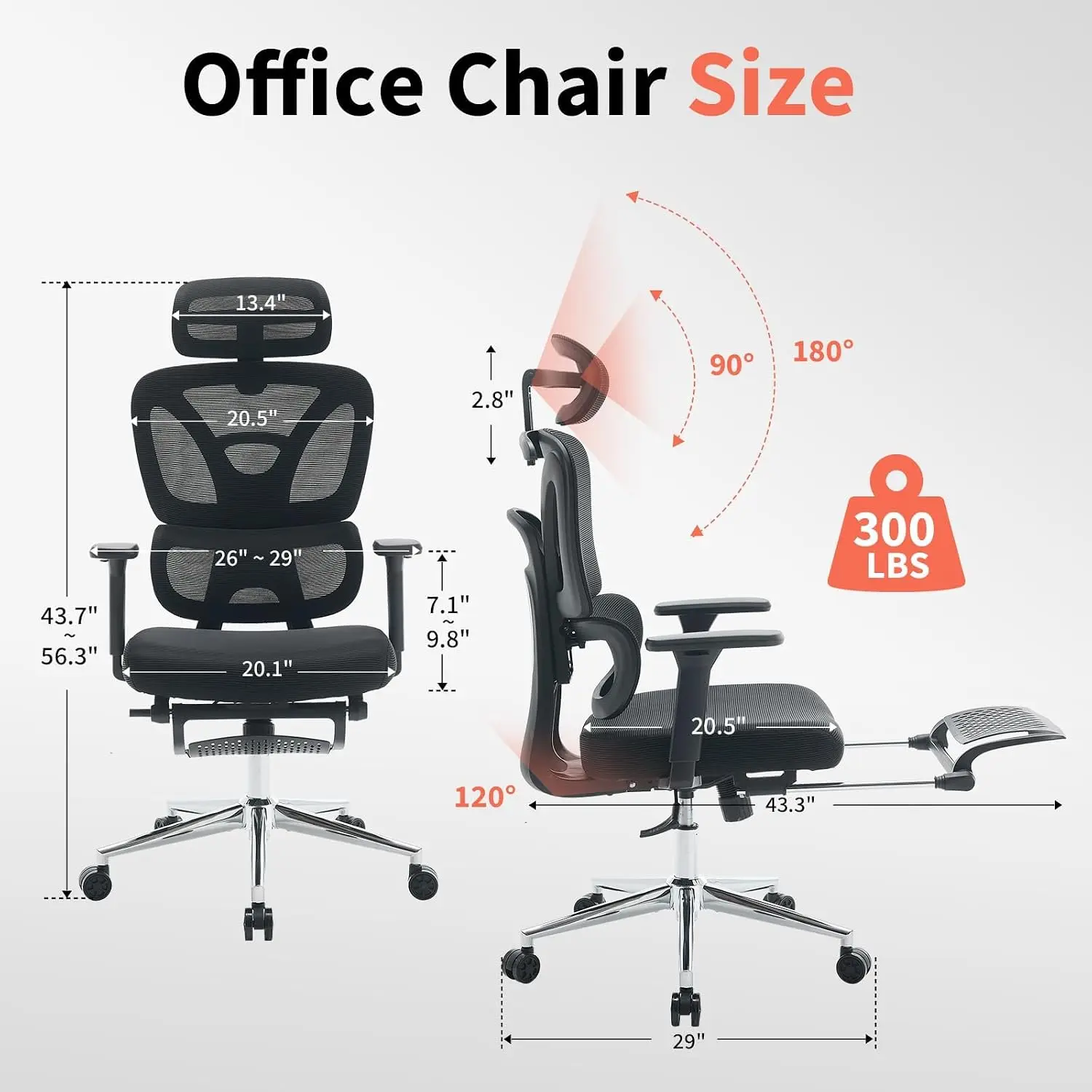 Garvee Mesh Office Chair Ergonomic Design Armchair 120 Degree Recline, 300 lb Home Reclining Adjustable Boss Backrest Stool with Footrest Game Chair Furniture