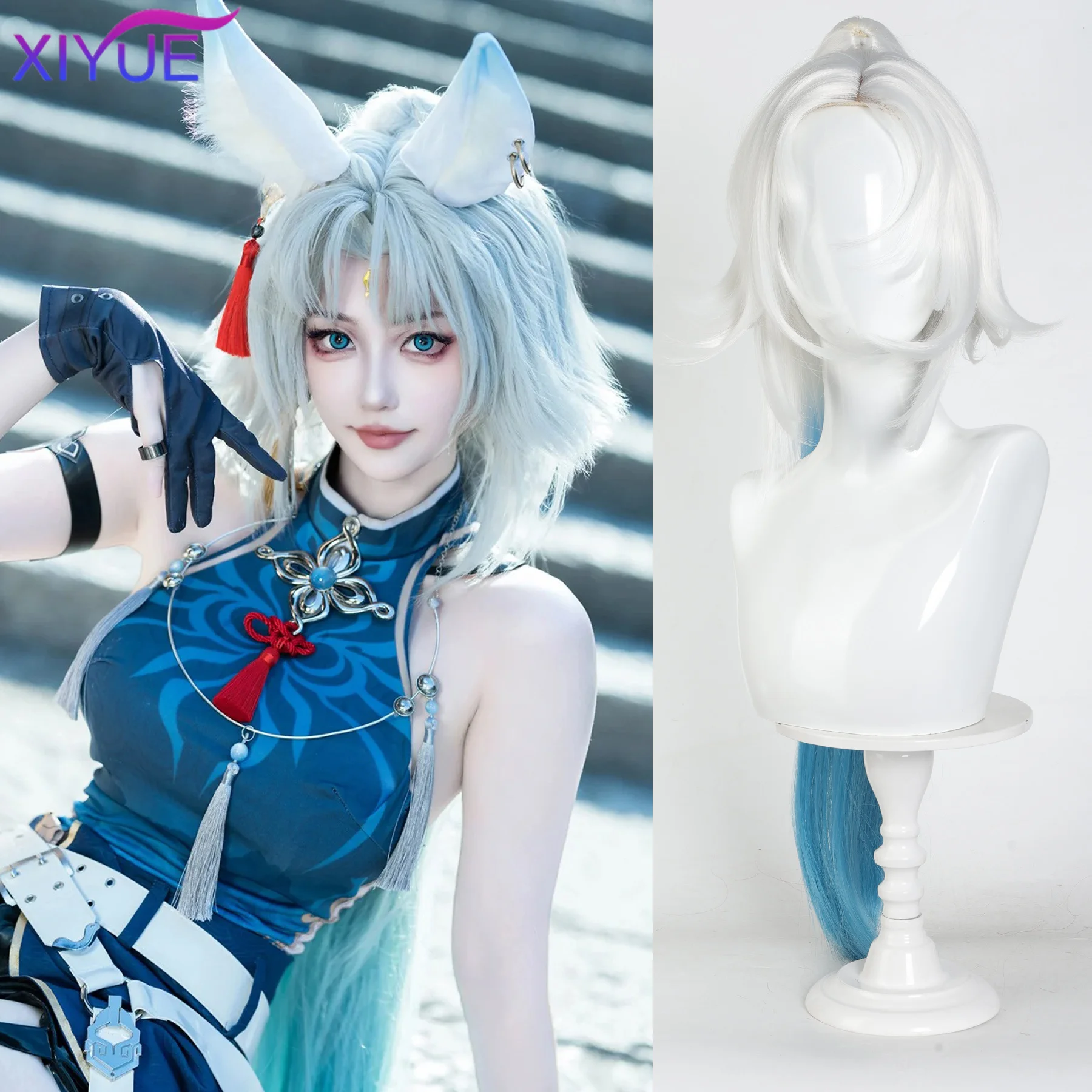 Honkai Star Rail Feixiao Game Cosplay Wig Gray Blue Long Hair Earrings The Xianzhou Yaoqing The Great General Halloween Props