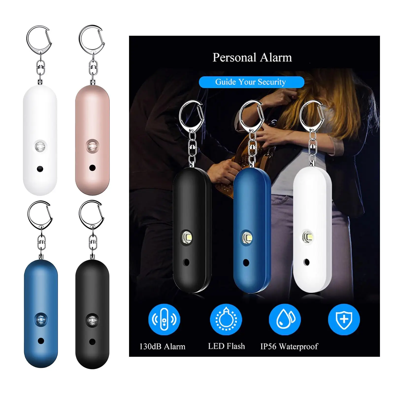 

130db Sound Personal Alarm Keychain Self-Defense Loud LED Siren