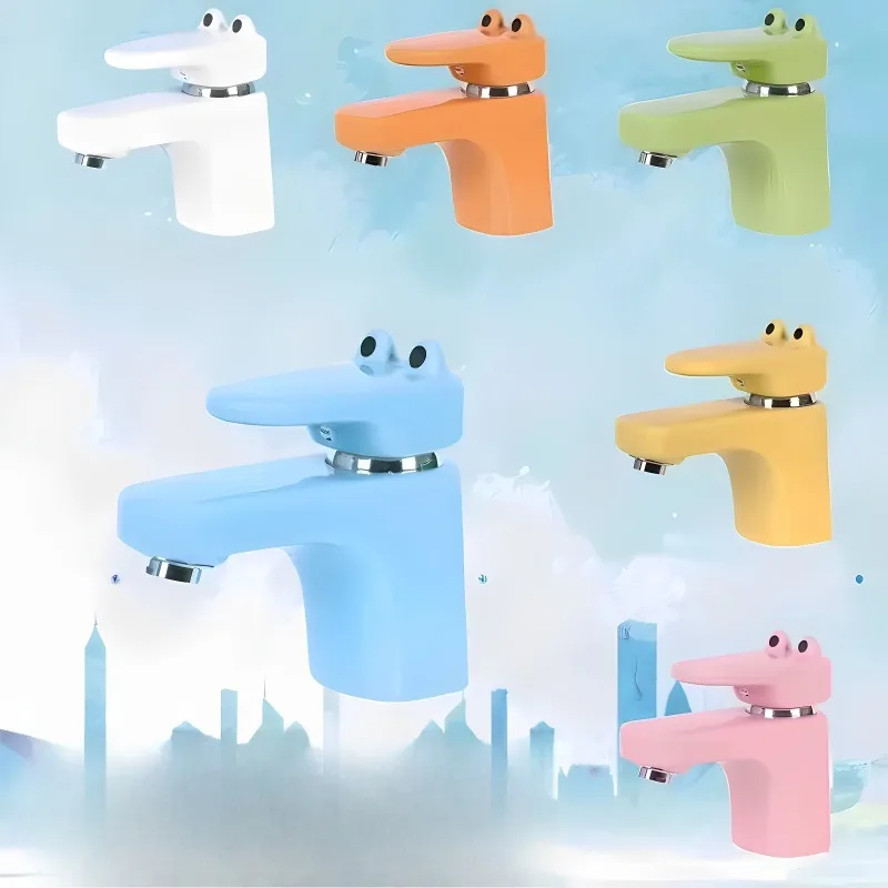 

Macaron Colored Cartoon Faucet, Cute Frog, Used for Washbasin Sink, Hot and Cold, Household Single Hole Faucet.