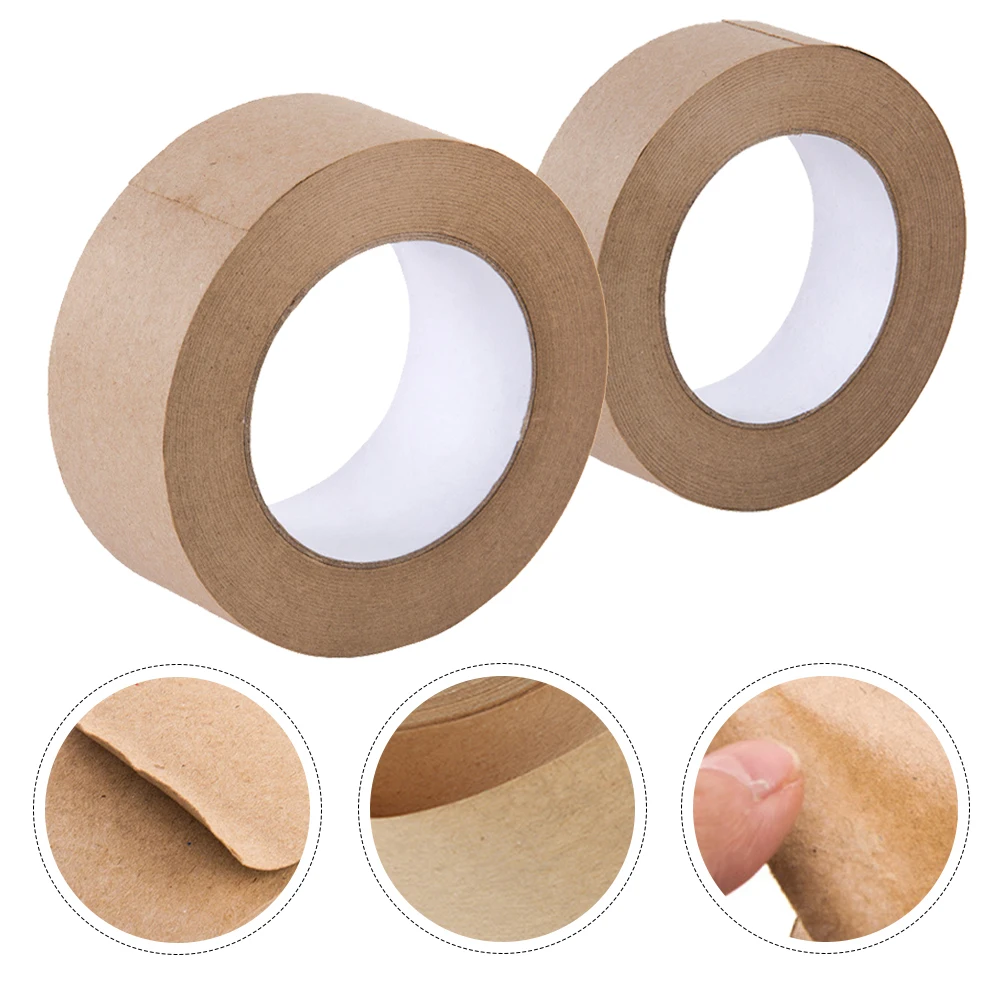 

2 Roll Waterproof Kraft Paper Tape Glue Adhesive Seal Light Brown Packing Refills