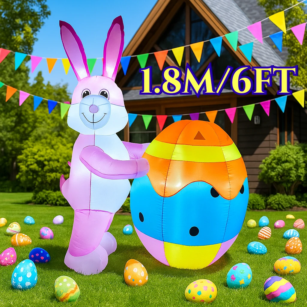 

1,8 м/6 футов надувные игрушки счастливой Пасхой, розовый кролик и большой декор в виде яйца со светодиодной подсветкой, модель, уличные украшения для садовой вечеринки