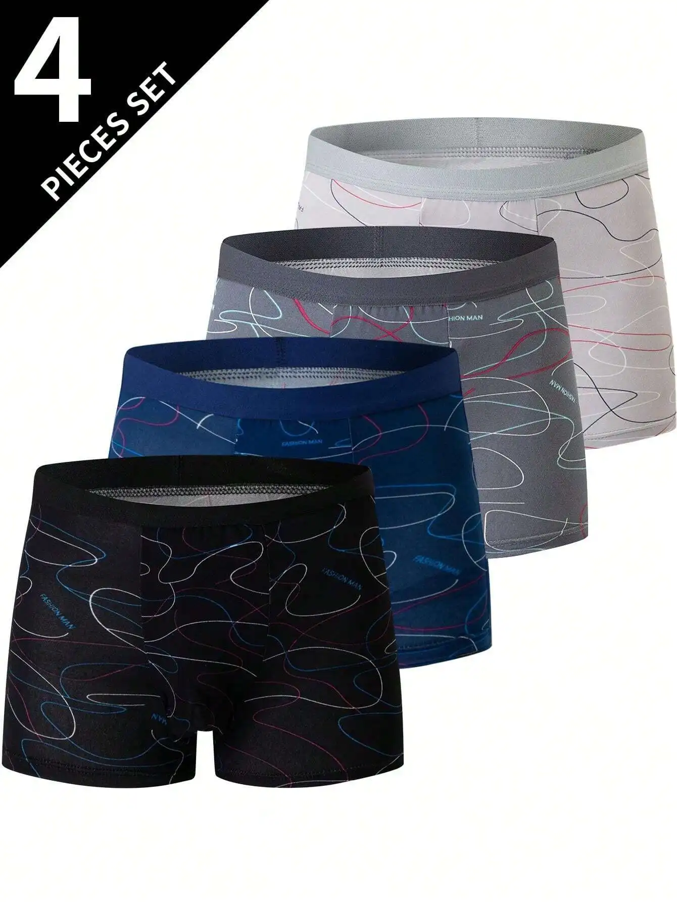 

4 Pcs Men Boxer Briefs Breathable Comfortable Underwear Shorts