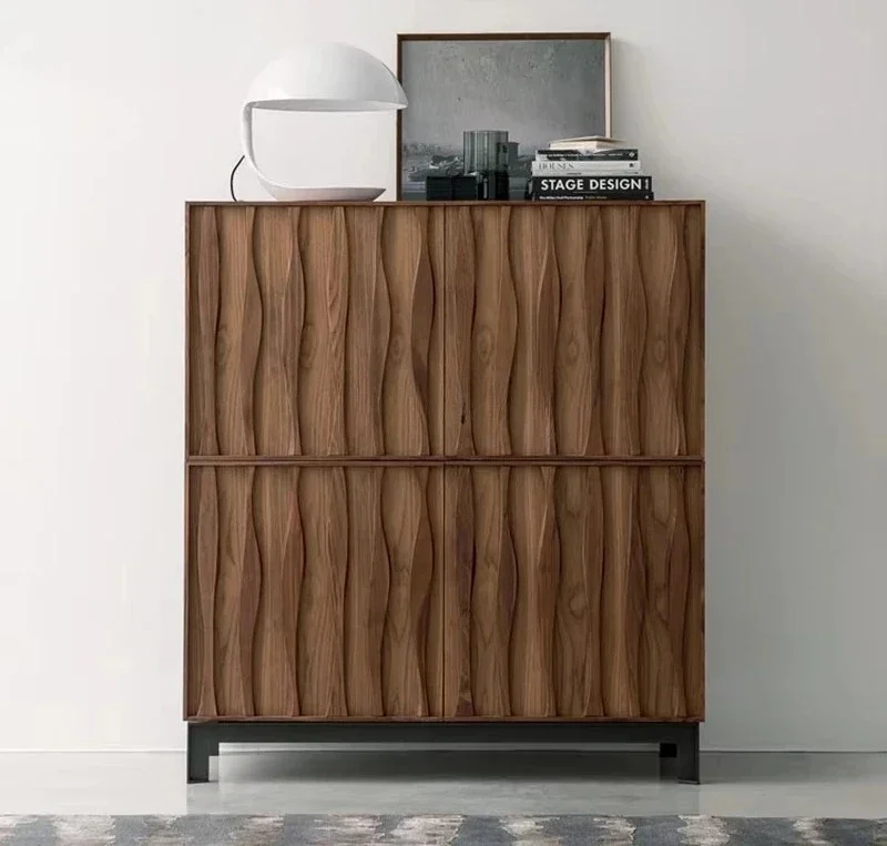 Nordic walnut color side cabinet retro entrance cabinet baking paint