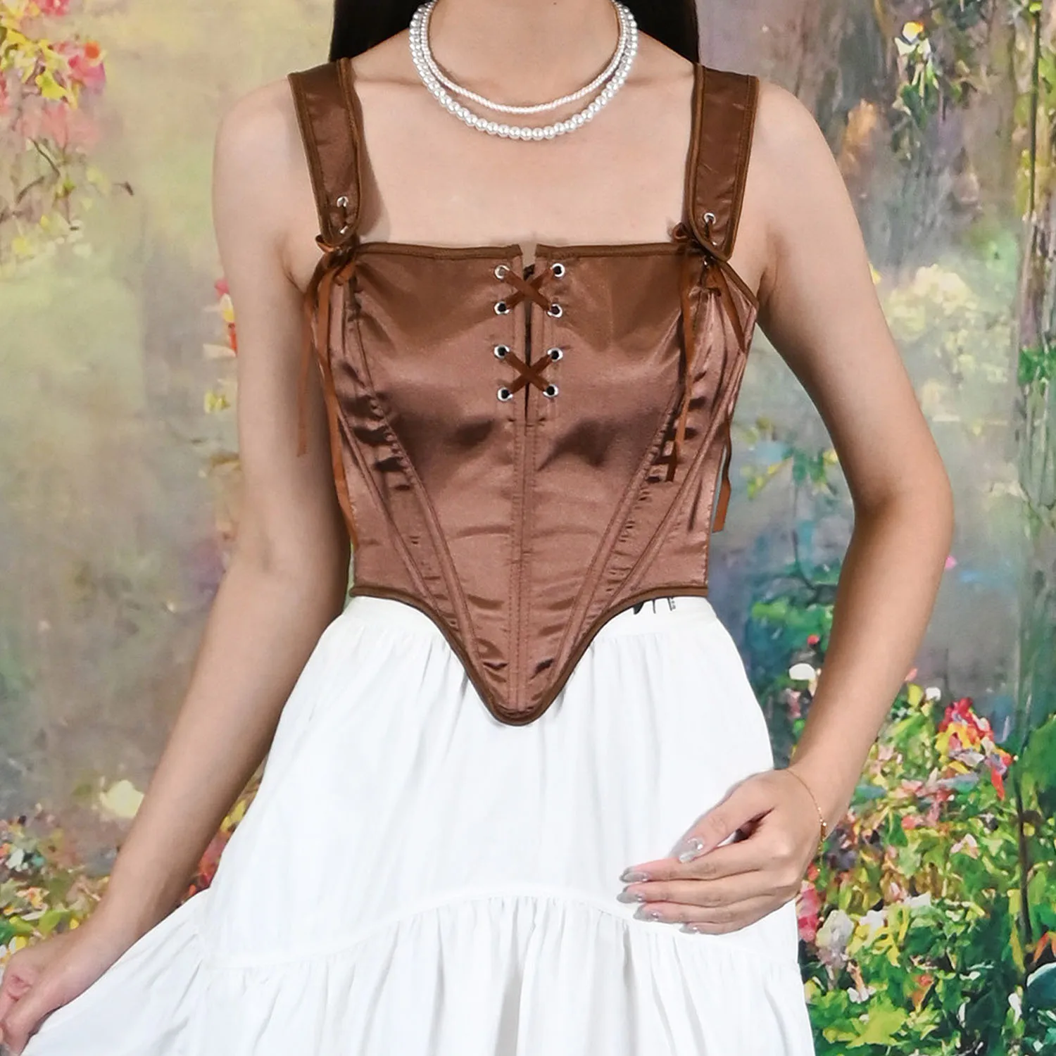 

Vintage inspired Brown Corset Crop Vest Top Cropped Feminino Backless Club Top Tanks