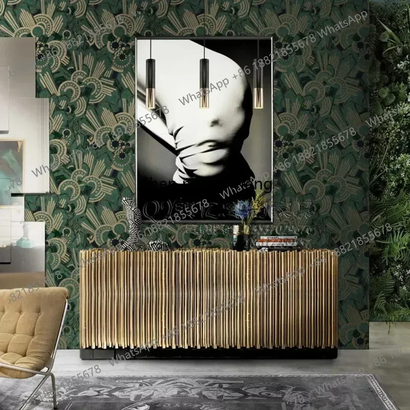 

D182Modern light luxury stainless steel hotel entrance cabinet Nordic gold entrance table Partition cabinet Model room decorativ