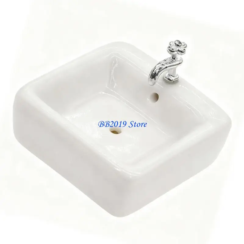 Q0KB White Porcelain Dollhouses Decors Bathroom 1:12 Miniature Basin Smooth Surfaces