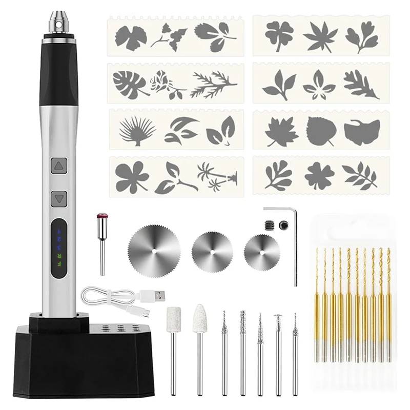 LJL-USB Rechargeable Engraving Pen Engraver,W/ 10 Drill Bits, Stencils, Saw & Polish Set, Hand Drill For Jewelry Making