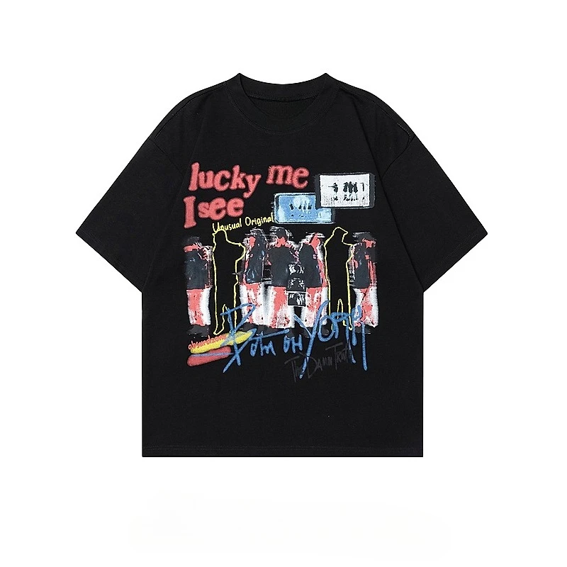 

Wukong in Stock American Street Fantasy Character Print Short-sleeved T-shirt Men's Niche Trend Hip-hop Loose Half-sleeved Tee