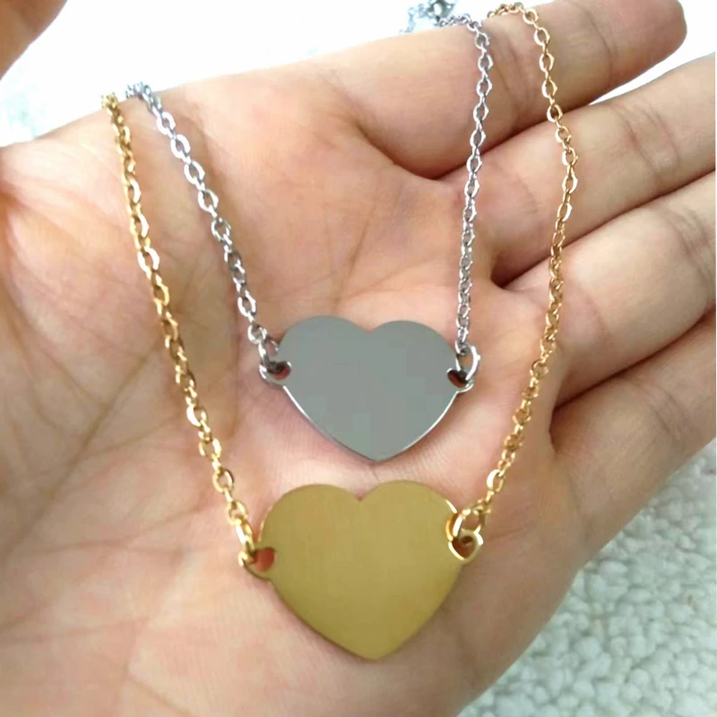 10Pcs/Lot Stainless Steel Mirror Polish Heart Blank Pendant Necklace 17x25mm DIY Necklace For Women's