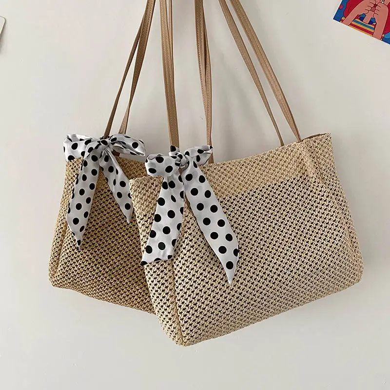 2023 Casual Straw Large Capacity Beach Tote Wicker Women Shoulder Bags Rattan Handbags Summer Beach Bag Travel Big Purses Female