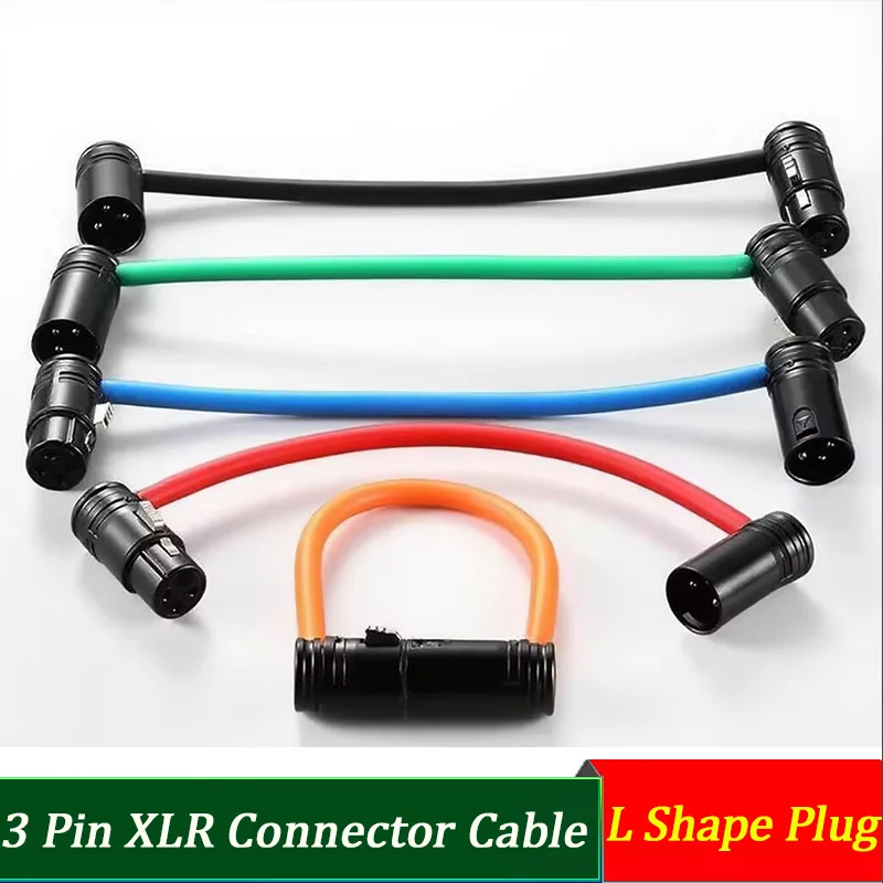 Low Profile 3 Pin XLR Connector Cable Right Angle L Shape Plug Microphone Mixer Amp Professional Audio Line Male to Female