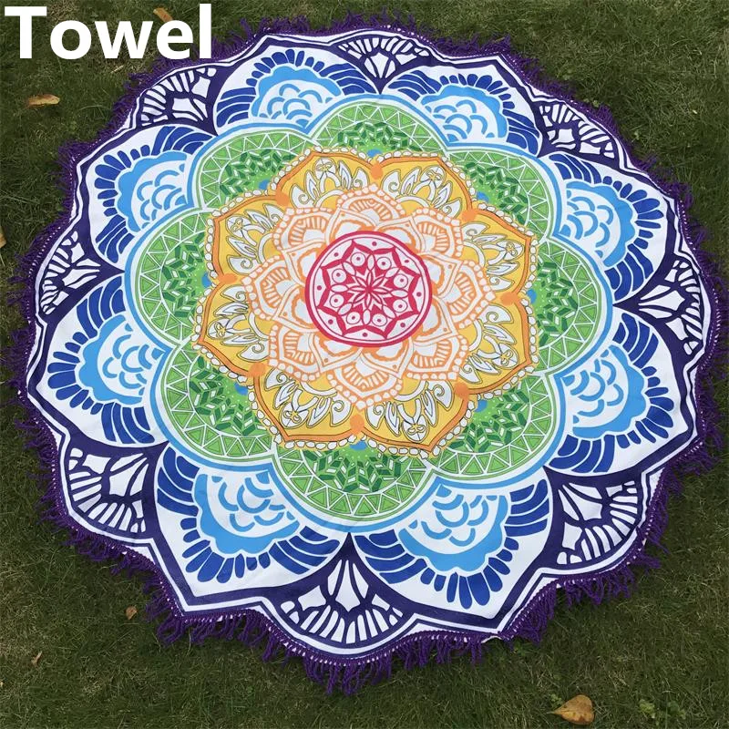 Microfiber Beach Towel Tassel Indian Mandala Tapestry Lotus Printed Bohemian Bikini Cover-Up Blanket Bath Towel