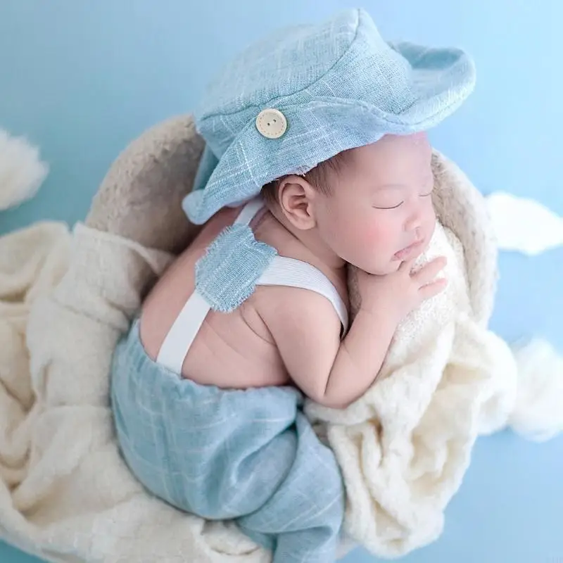 54DF Strój dla noworodka dla dżentelmena Śpioszki dla chłopca z czapką do sesji zdjęciowej dla chłopca