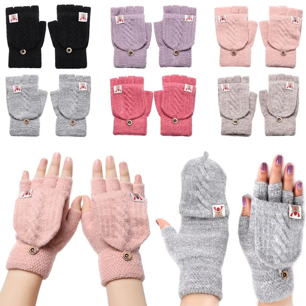 Christmas Gift Winter Soft Keep Finger Warm Flip Thicken Warm Knitted Gloves Half Capped Fingerless Mittens