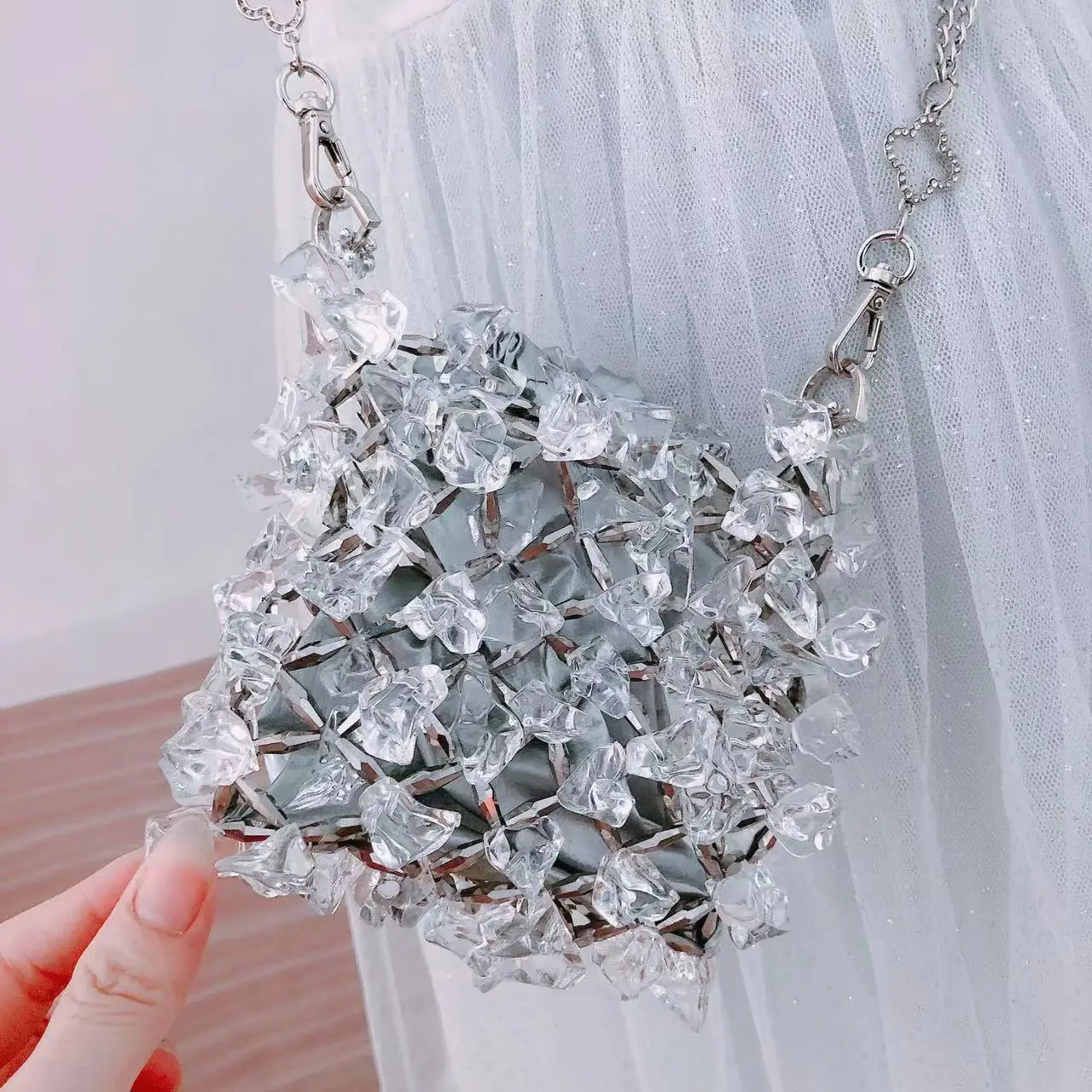 

Crystal Transparent Beads Beading Handmade Mini Bag Women Fashion Handbag Lady Coin Purse Female Shoulder Crossbody Bag