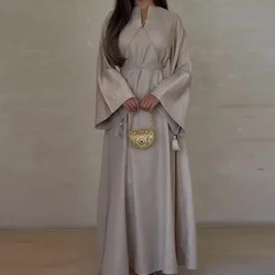 Women's Autumn New Solid Color Flared Sleeve Long Sleeve Slimming Long Dress Fashion Casual Loose Pullover Long Skirt Vestidos