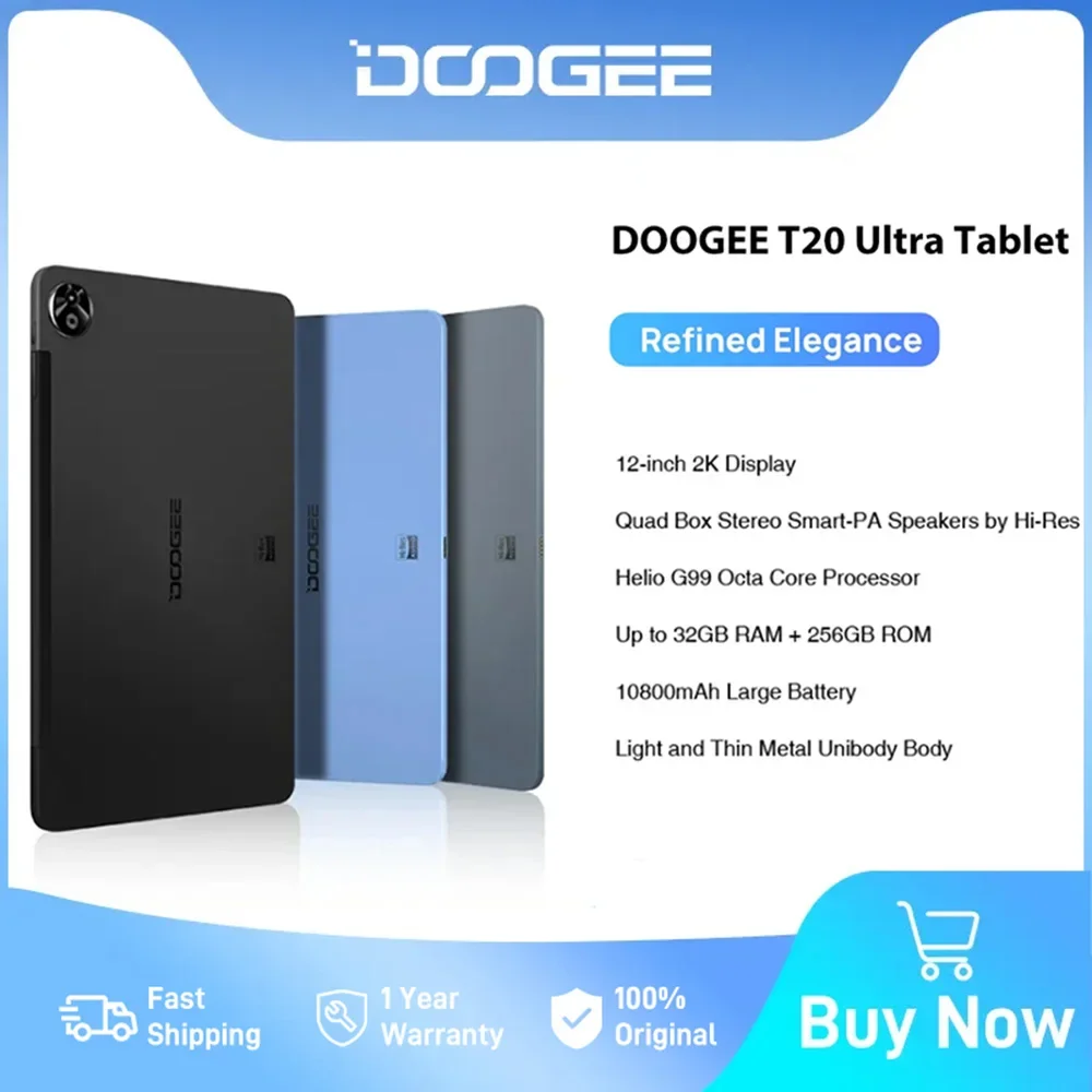 

DOOGEE T20 Ultra Tablet 12" 2K Display 12+256GB Helio G99 Octa Core 10800mAh 16MP Main Camera Android 13 Quad Box Stereo Speaker