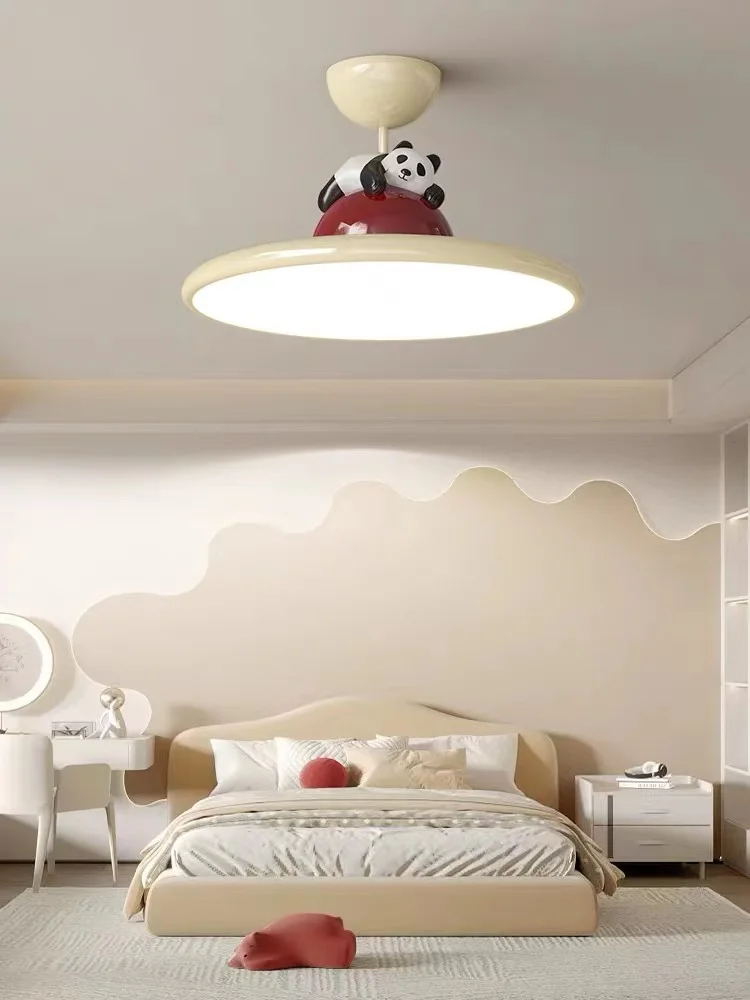 LED light in the bedroom cream wind Nordic warm creative little panda children's room eye protection boys and girls room ceiling