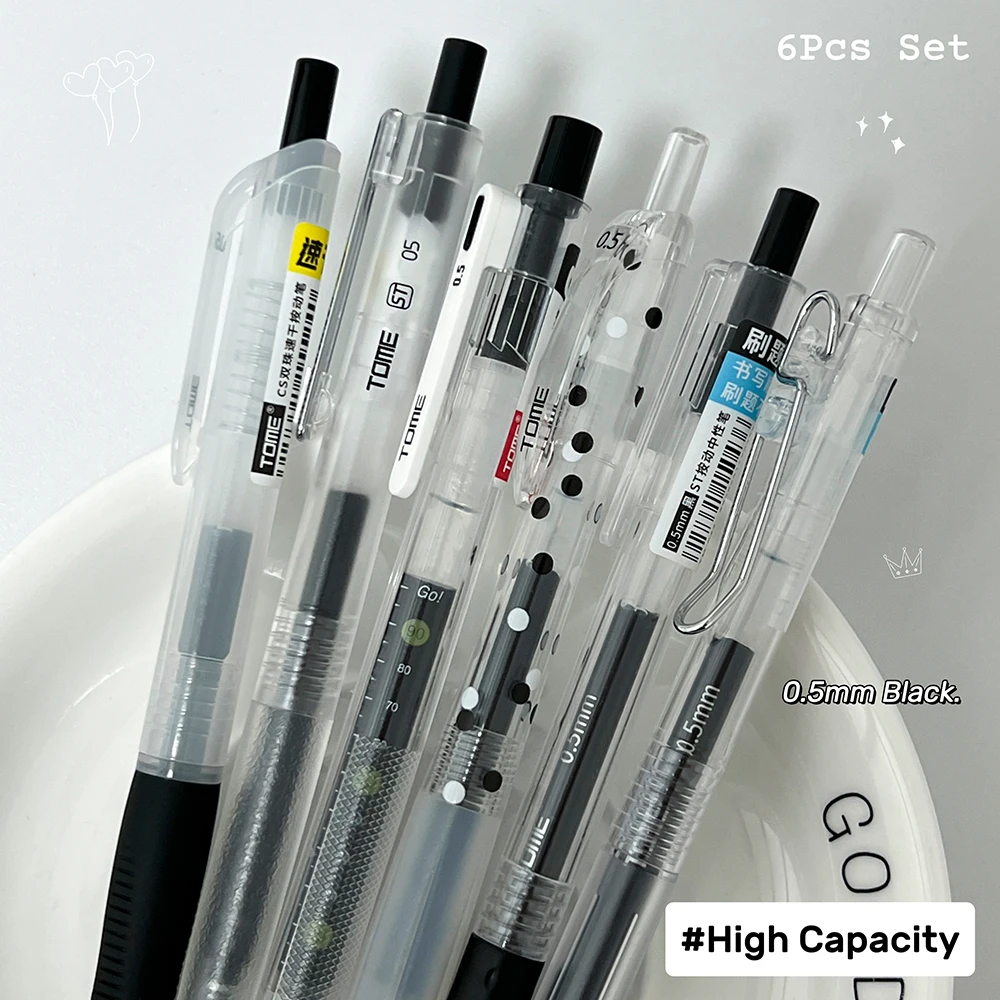 6Pcs/Set High Capacity Gel Pen 0.5mm Creative Black Quick Dry Pens Fun Polka Dot Writing Pens Simplicity Design for Office Use