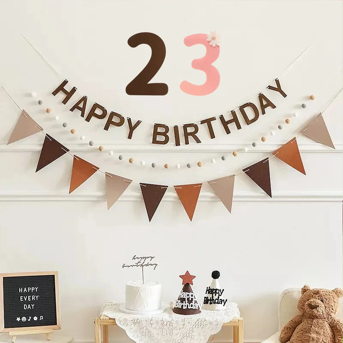 Felt Birthday Banner Ball String Digital Party Decor Hanging Flag Ornament Garland Baby Shower Favor Decorations Party Supplies