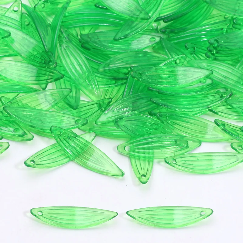 30pcs 7x23mm Green Bamboo Leaf Beads Transparent Acrylic Charm Beads For Jewelry Making Bracelet Necklace Earring Pendants Craft