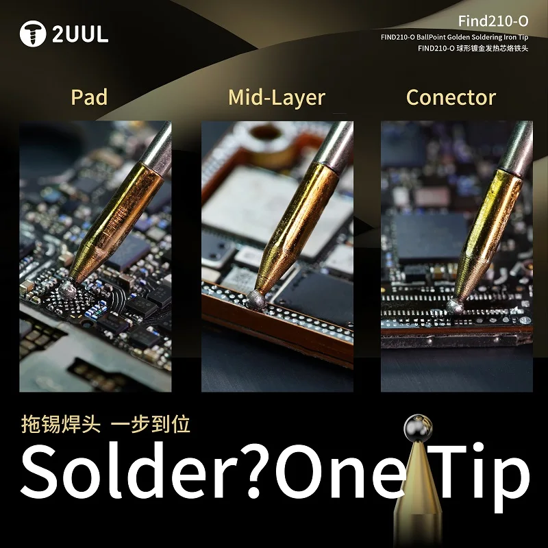 2UUL FIND C210 Golden BallPoint Soldering Iron Tips 018/020/002 Set for Phone BGA CPU Repair and Electronics Welding view 3